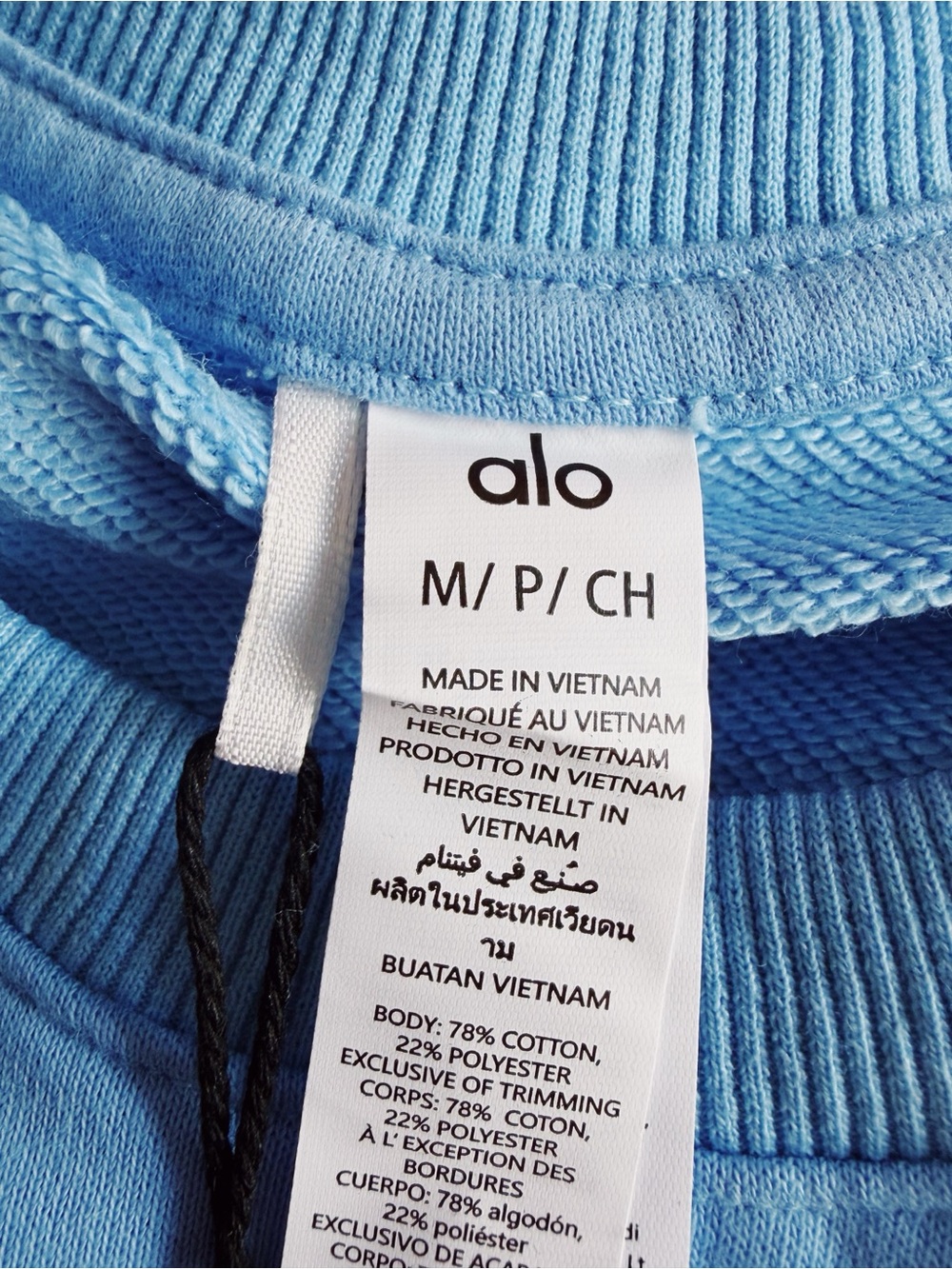 ALO Yoga Light Blue Cropped Crewneck Sweatshirt with Embroidered Logo - Picture 2 of 2